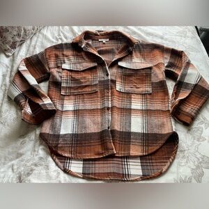 12th Tribe Fireside Brown Plaid Shacket Small Medium Cozy Cabincore Neutral Wool